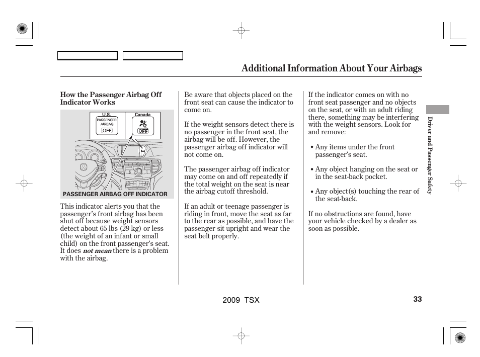 Additional information about your airbags | Acura 2009 TSX User Manual | Page 36 / 524