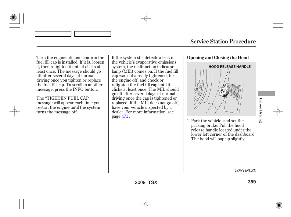 Service station procedure | Acura 2009 TSX User Manual | Page 362 / 524