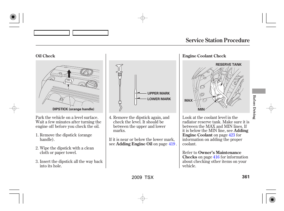 Service station procedure | Acura 2009 TSX User Manual | Page 364 / 524