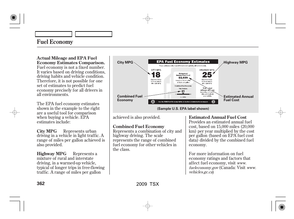 Fuel economy | Acura 2009 TSX User Manual | Page 365 / 524
