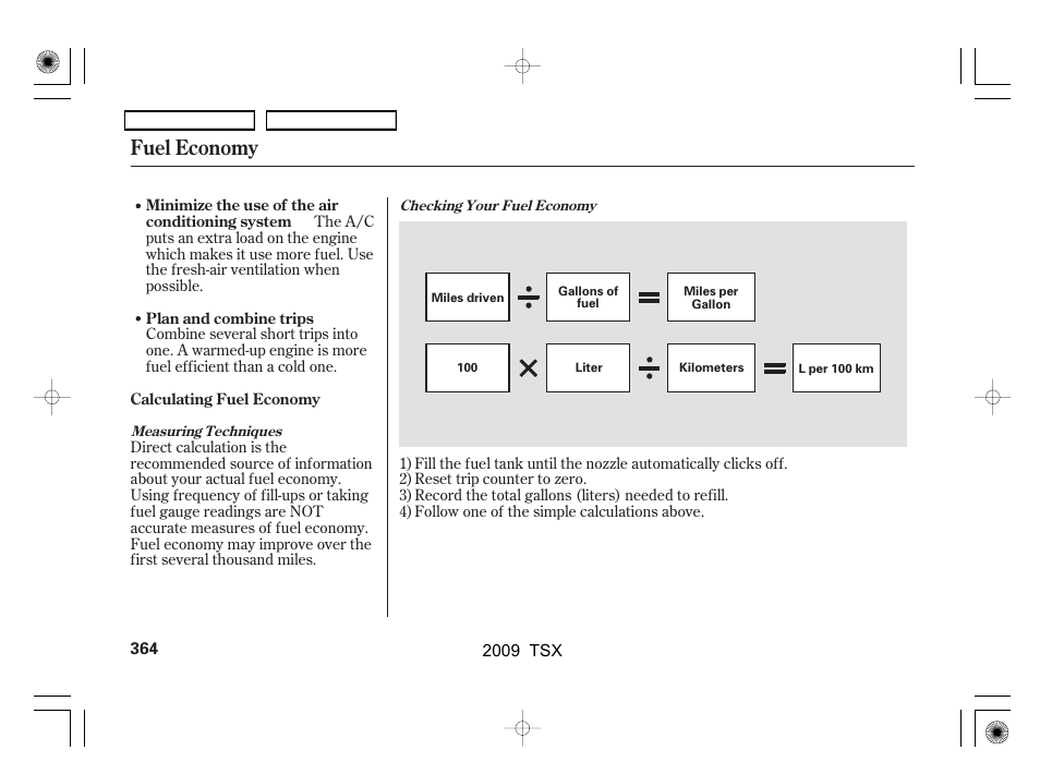 Fuel economy | Acura 2009 TSX User Manual | Page 367 / 524