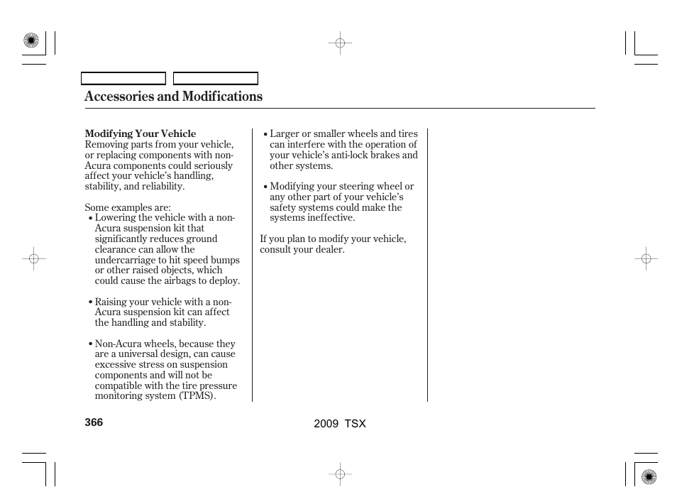 Accessories and modifications | Acura 2009 TSX User Manual | Page 369 / 524