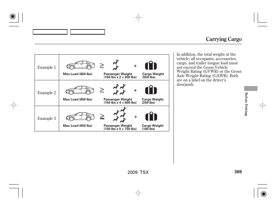 Carrying cargo | Acura 2009 TSX User Manual | Page 372 / 524