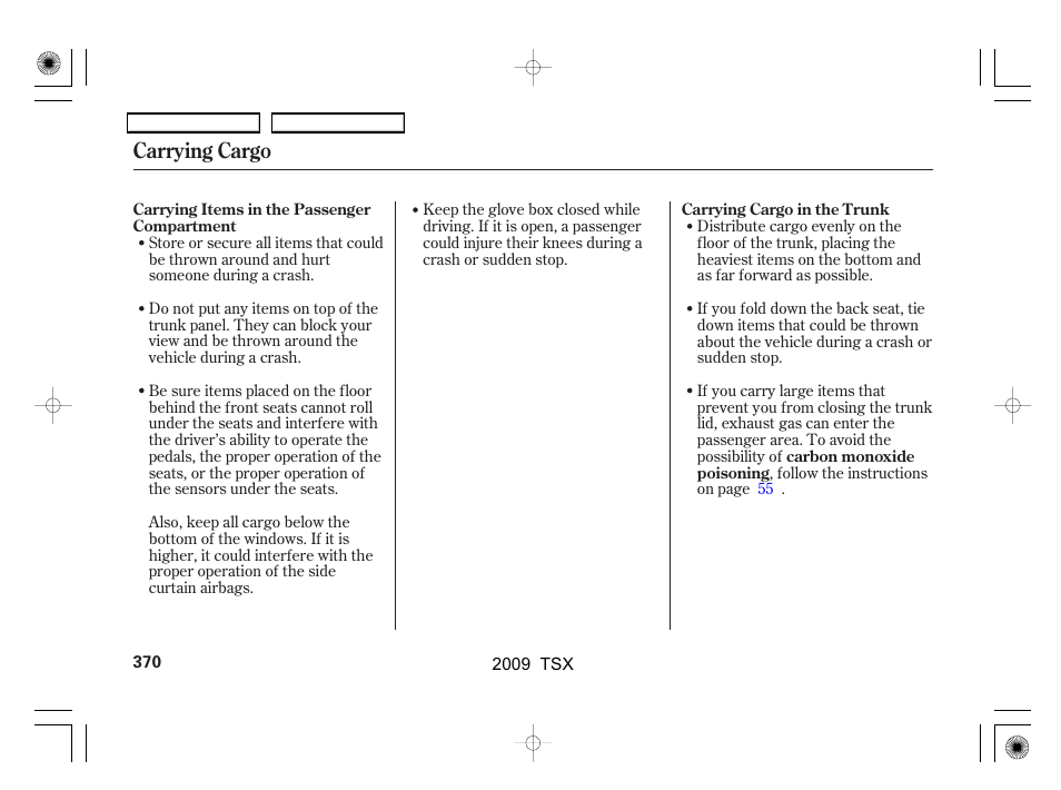 Carrying cargo | Acura 2009 TSX User Manual | Page 373 / 524