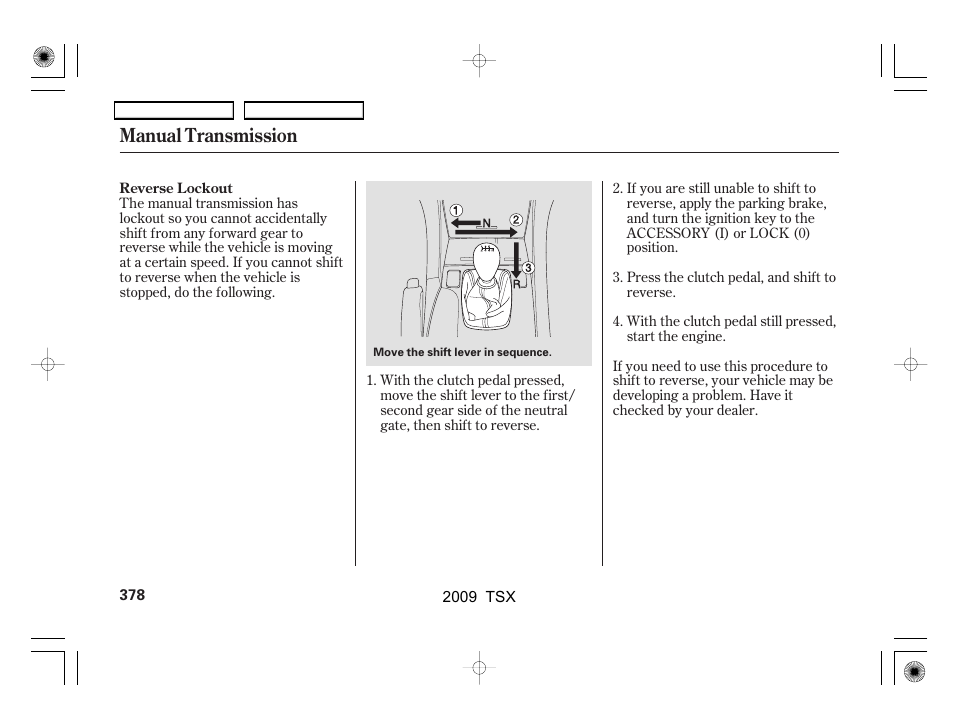 Manual transmission | Acura 2009 TSX User Manual | Page 381 / 524