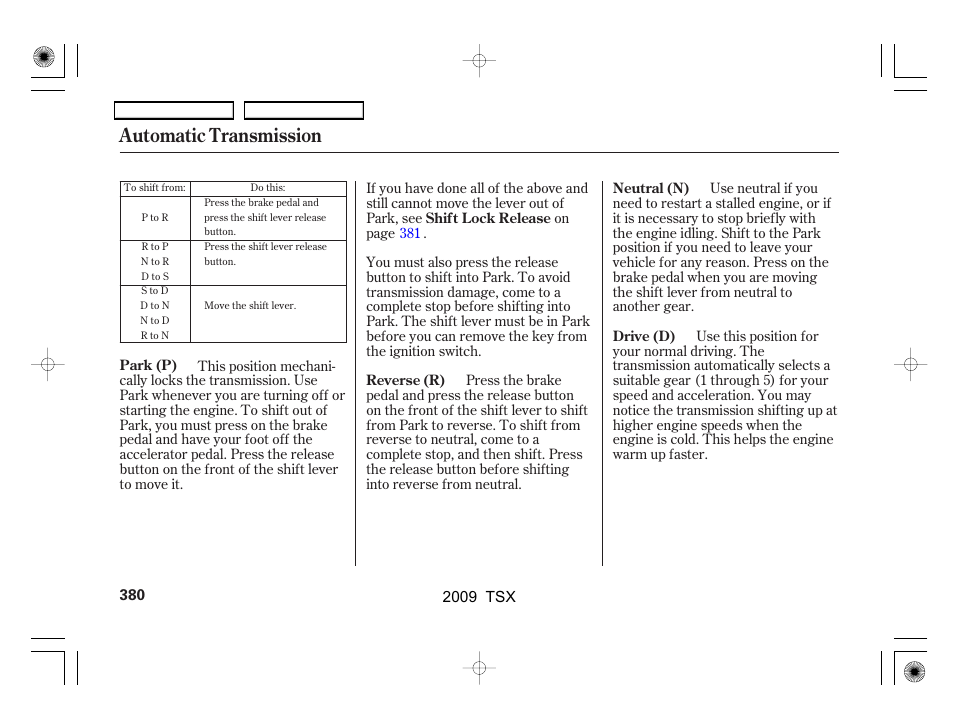 Automatic transmission | Acura 2009 TSX User Manual | Page 383 / 524