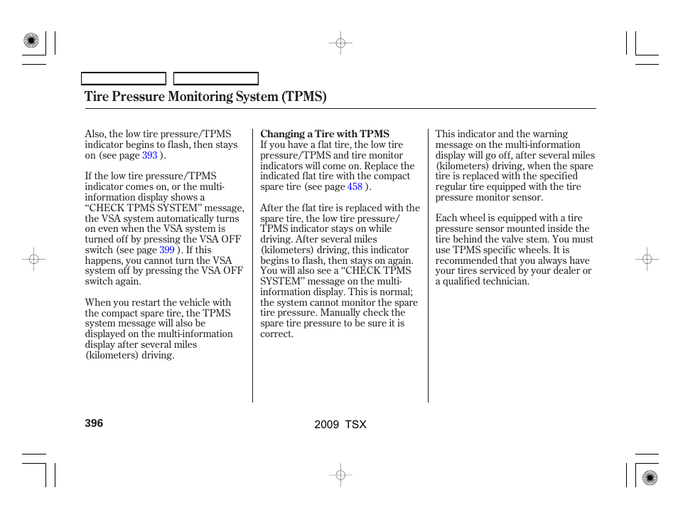 Tire pressure monitoring system (tpms) | Acura 2009 TSX User Manual | Page 399 / 524