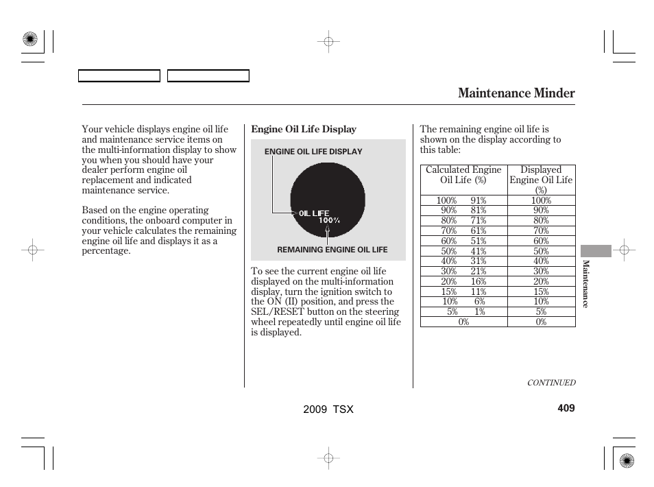 Maintenance minder | Acura 2009 TSX User Manual | Page 412 / 524