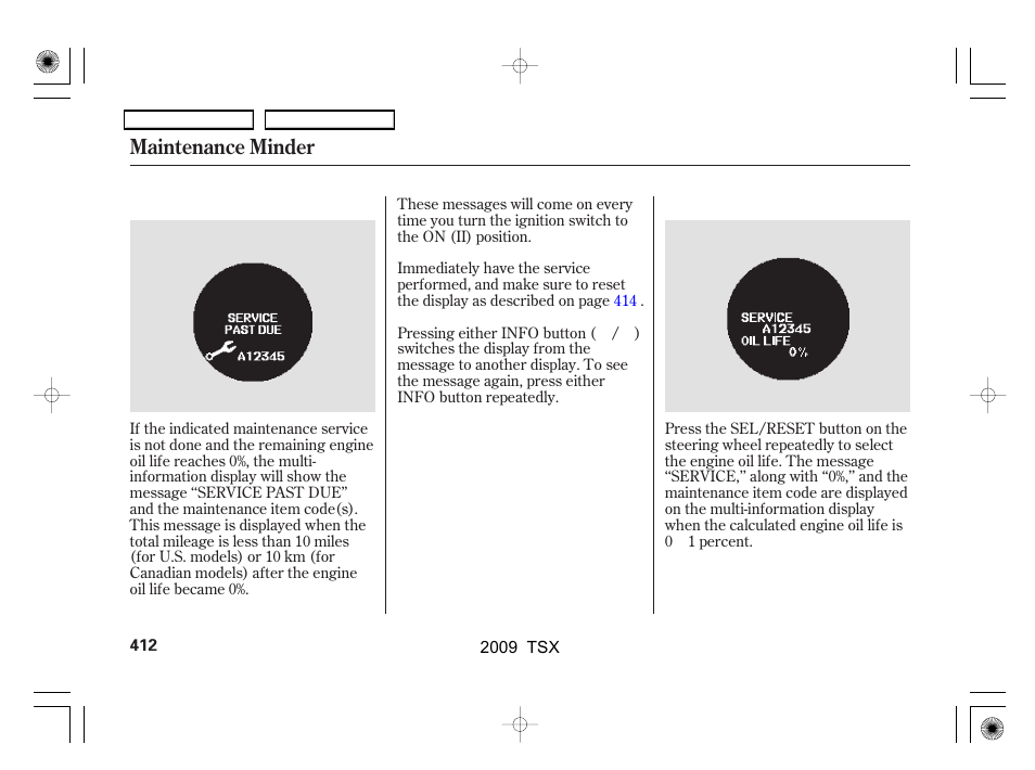 Maintenance minder | Acura 2009 TSX User Manual | Page 415 / 524
