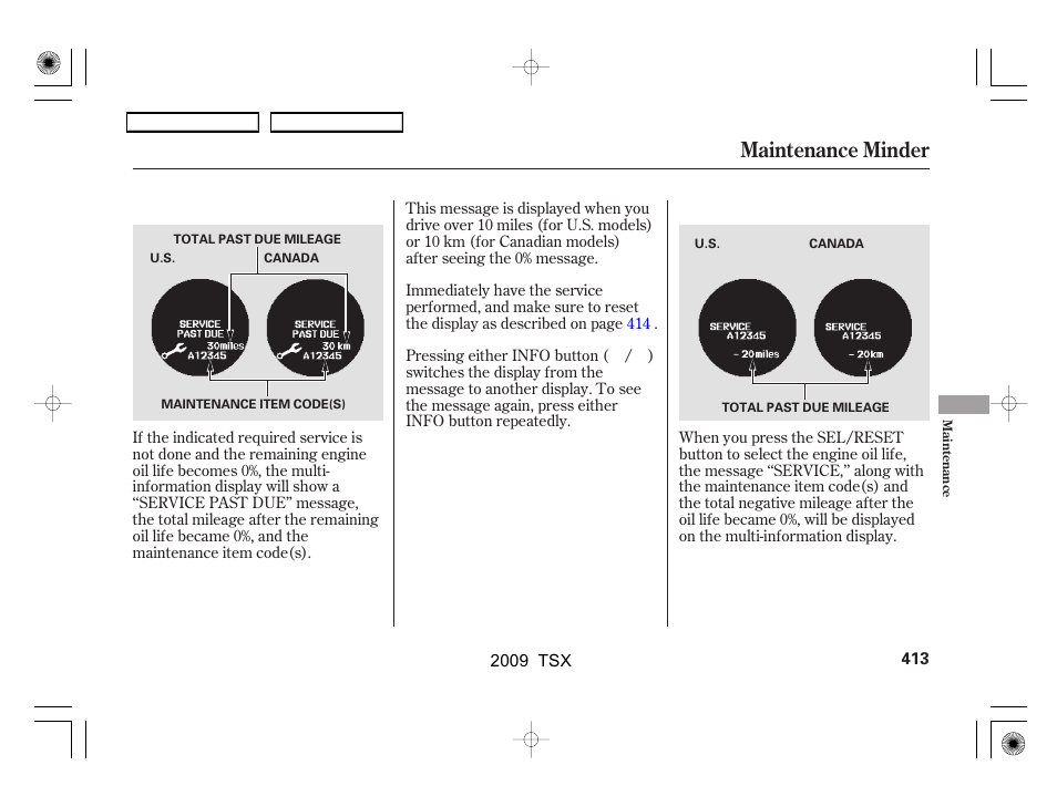 Maintenance minder | Acura 2009 TSX User Manual | Page 416 / 524