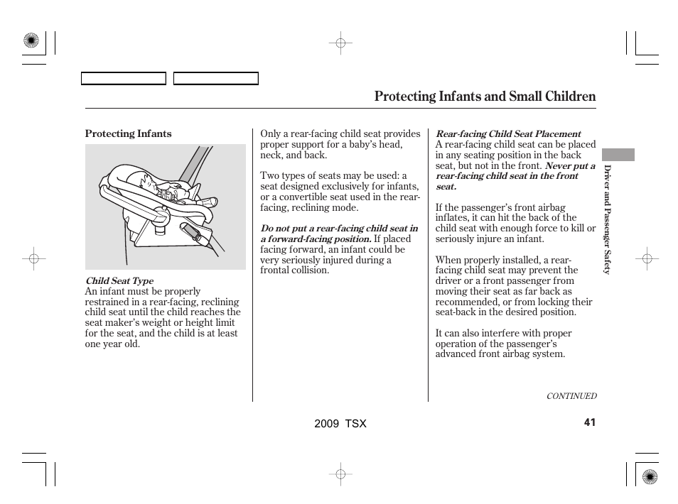 Protecting infants and small children | Acura 2009 TSX User Manual | Page 44 / 524