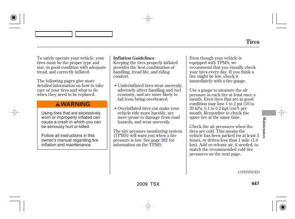 Tires | Acura 2009 TSX User Manual | Page 450 / 524