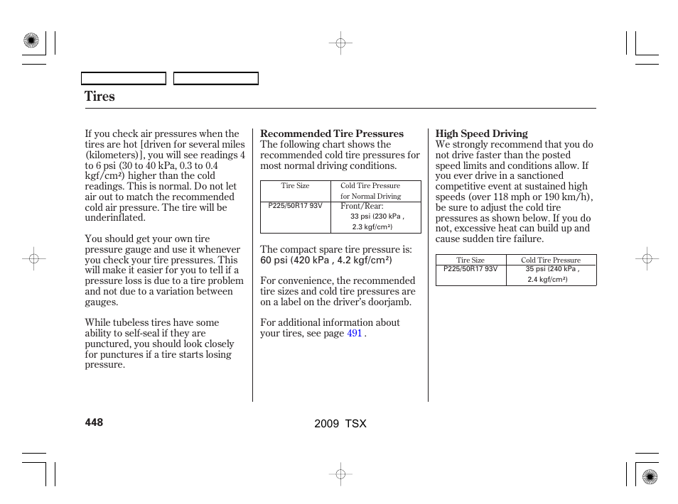 Tires | Acura 2009 TSX User Manual | Page 451 / 524