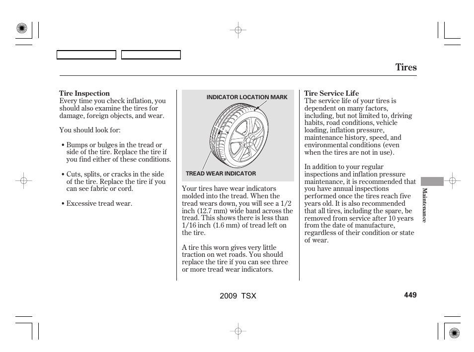Tires | Acura 2009 TSX User Manual | Page 452 / 524