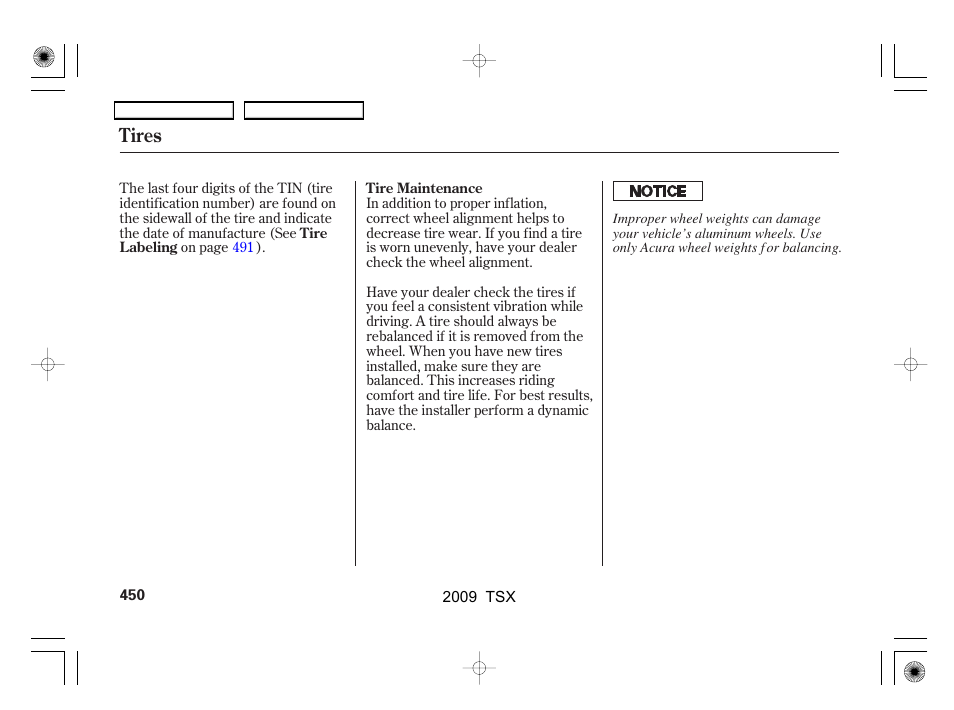 Tires | Acura 2009 TSX User Manual | Page 453 / 524