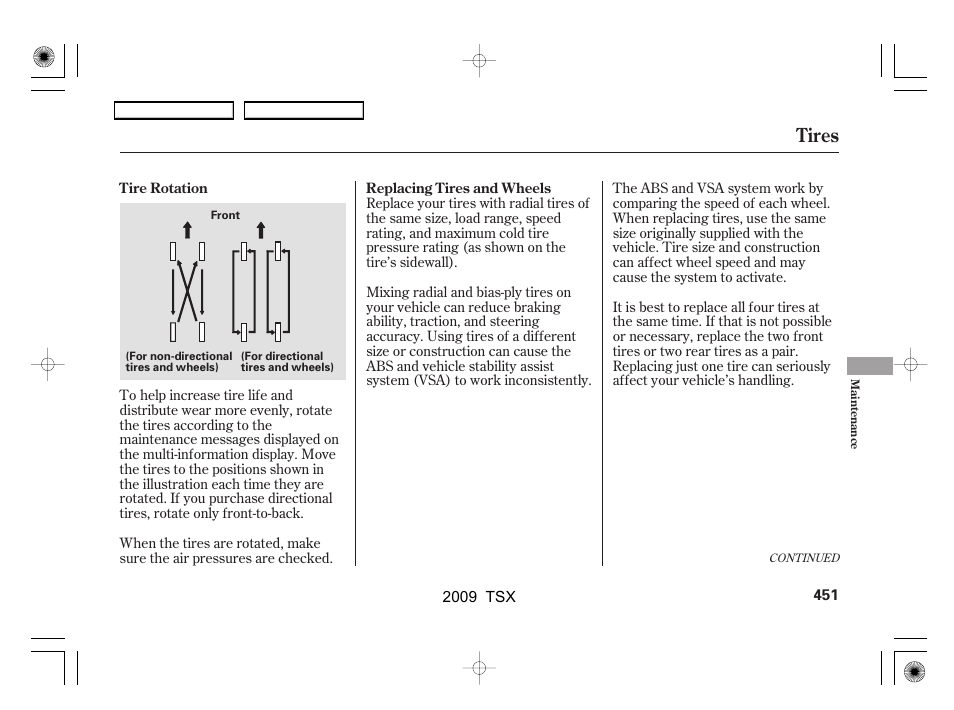 Tires | Acura 2009 TSX User Manual | Page 454 / 524