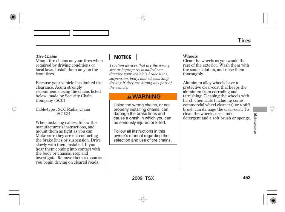 Tires | Acura 2009 TSX User Manual | Page 456 / 524