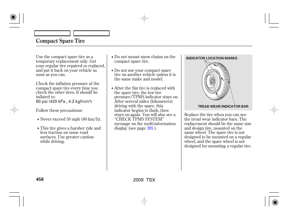 Compact spare tire | Acura 2009 TSX User Manual | Page 461 / 524