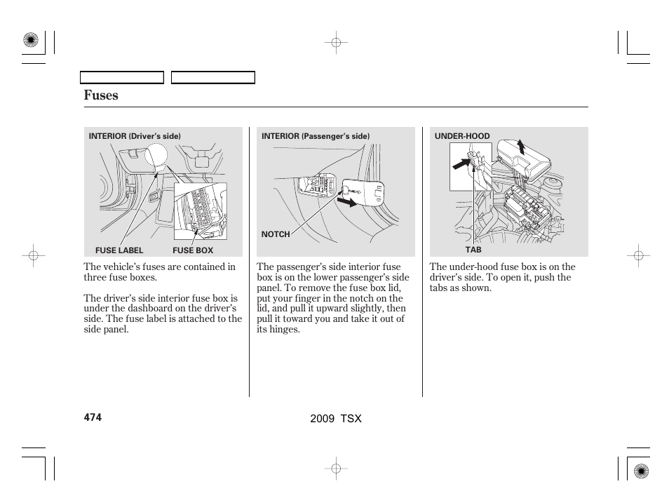 Fuses | Acura 2009 TSX User Manual | Page 477 / 524