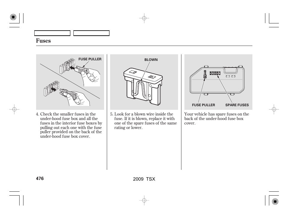 Fuses | Acura 2009 TSX User Manual | Page 479 / 524