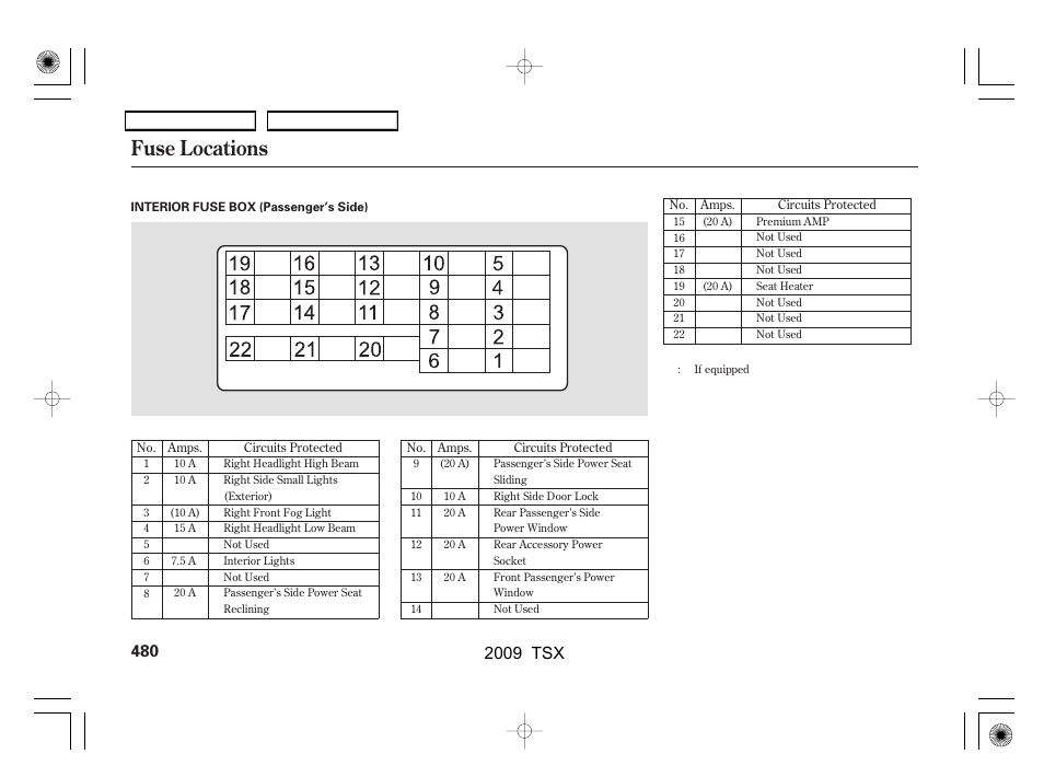 Fuse locations, 2009 tsx | Acura 2009 TSX User Manual | Page 483 / 524