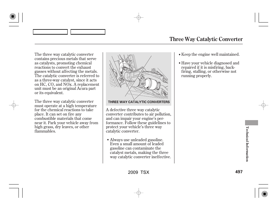 Three way catalytic converter | Acura 2009 TSX User Manual | Page 500 / 524