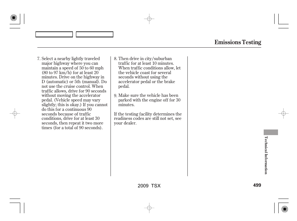 Emissions testing | Acura 2009 TSX User Manual | Page 502 / 524