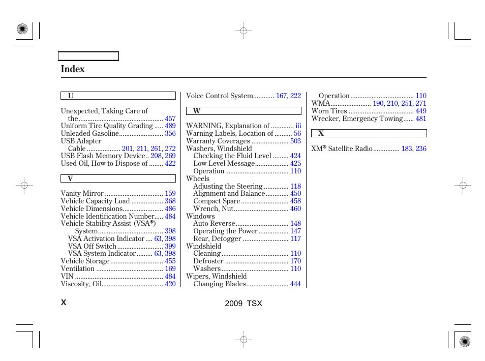 Index | Acura 2009 TSX User Manual | Page 519 / 524