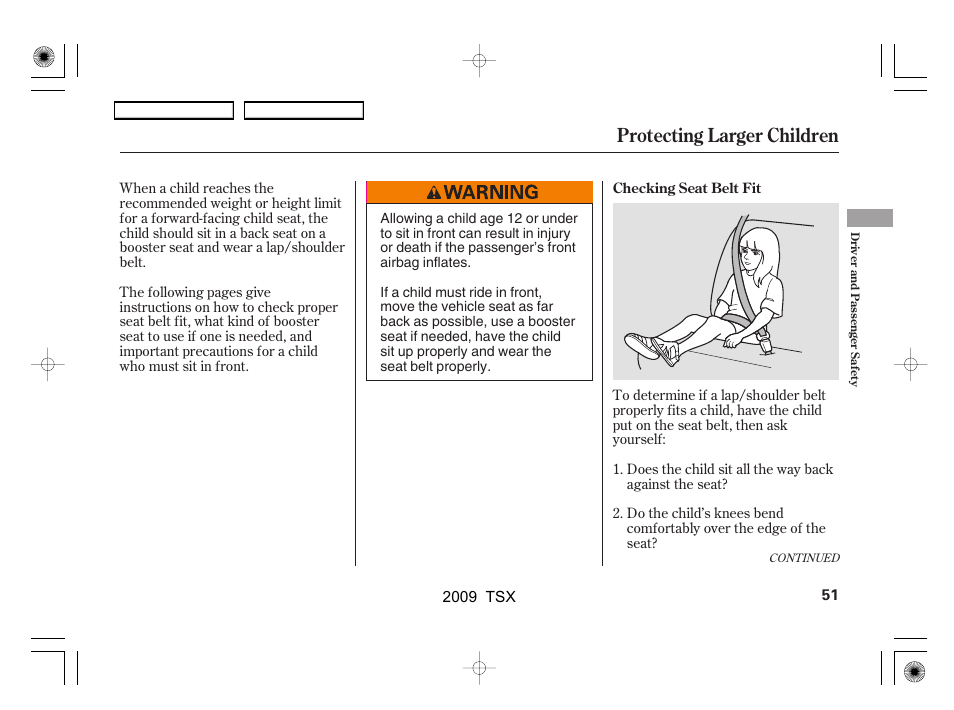 Protecting larger children | Acura 2009 TSX User Manual | Page 54 / 524
