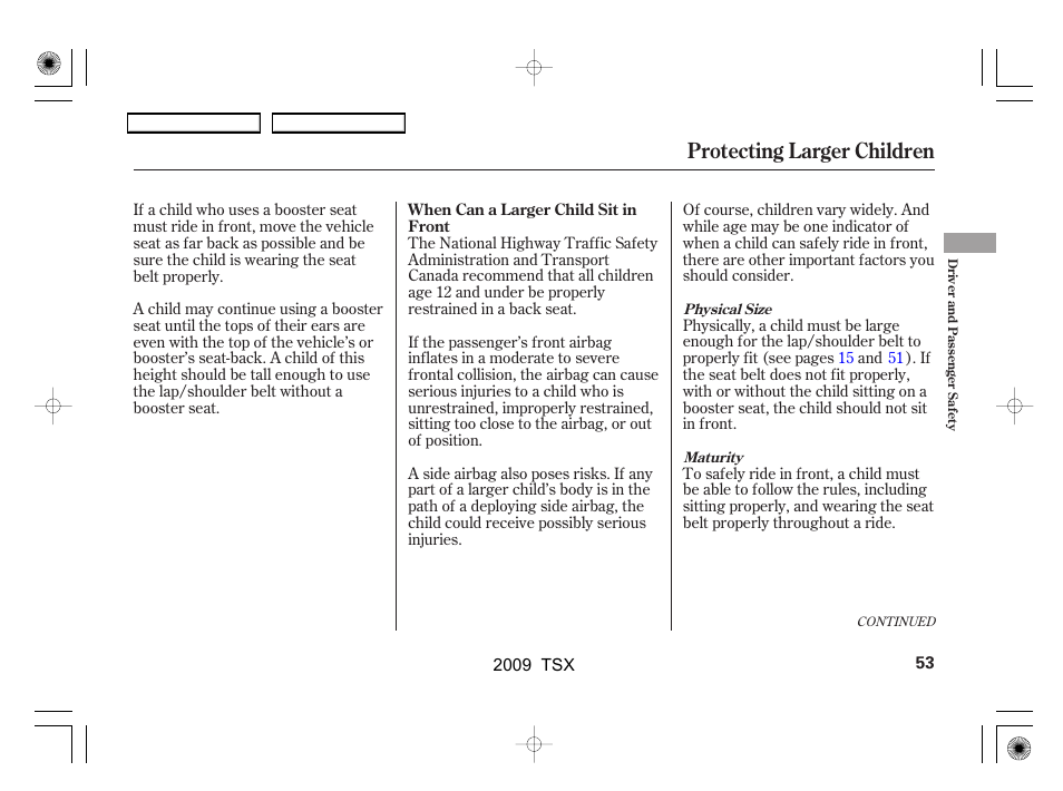 Protecting larger children | Acura 2009 TSX User Manual | Page 56 / 524