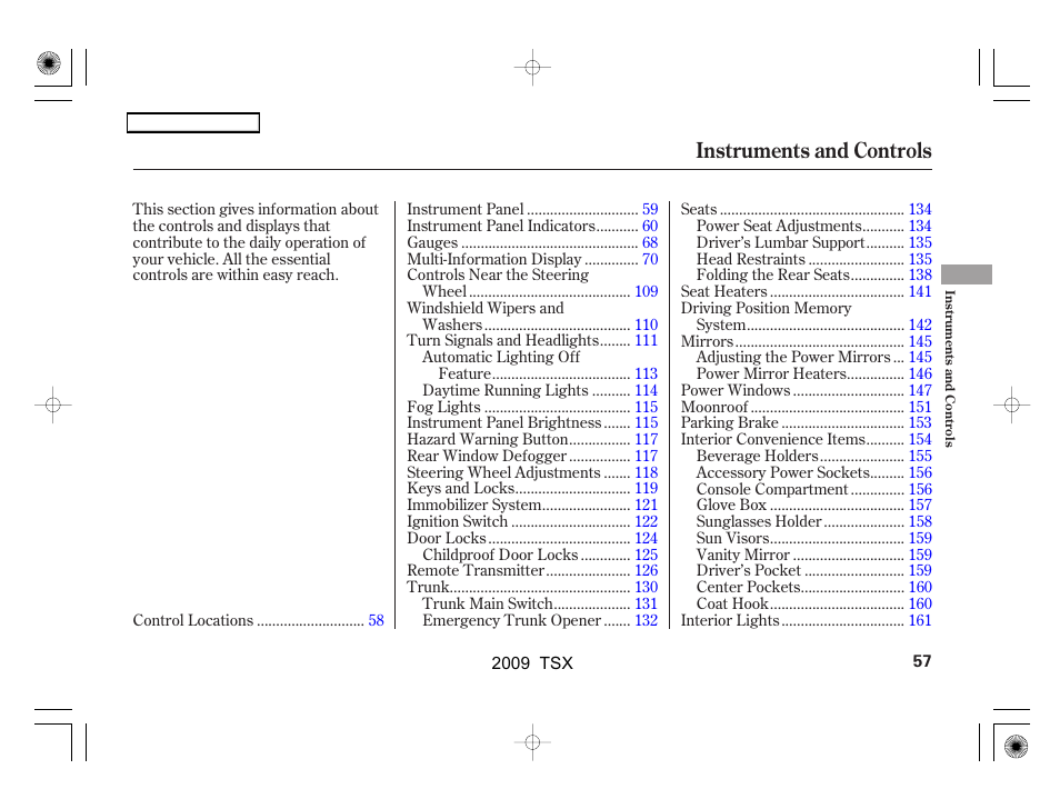 Instruments and controls | Acura 2009 TSX User Manual | Page 60 / 524