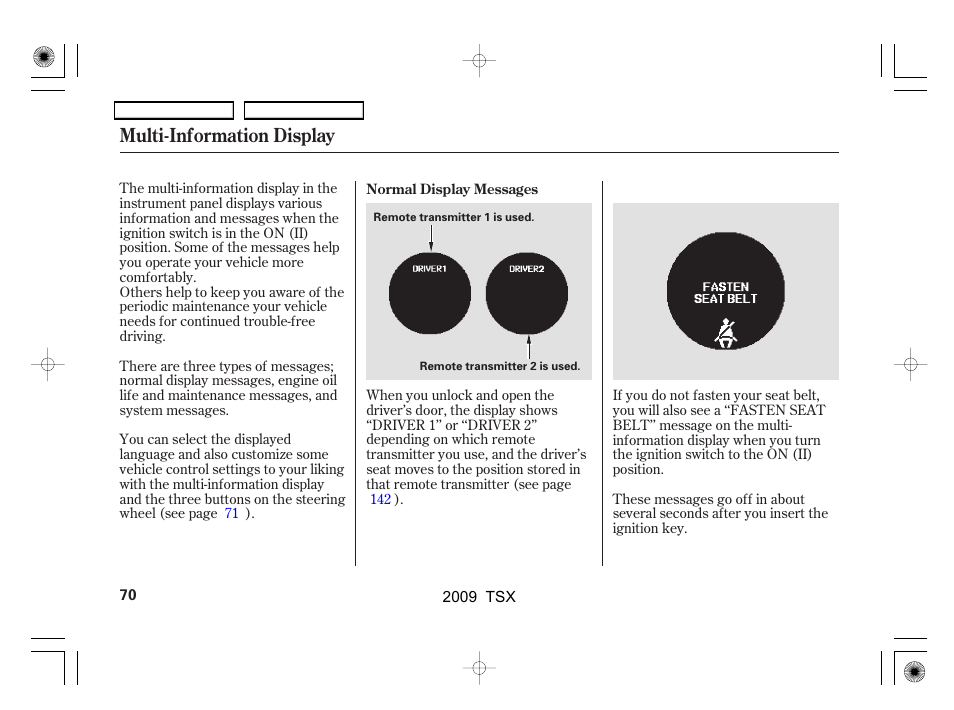Multi-information display | Acura 2009 TSX User Manual | Page 73 / 524