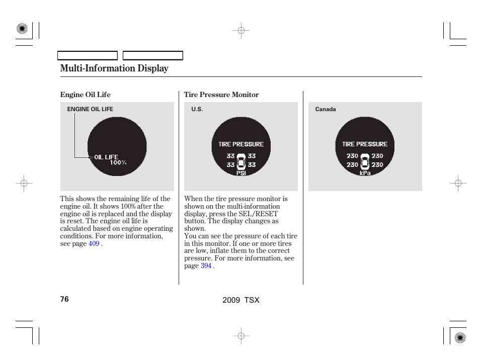 Multi-information display | Acura 2009 TSX User Manual | Page 79 / 524