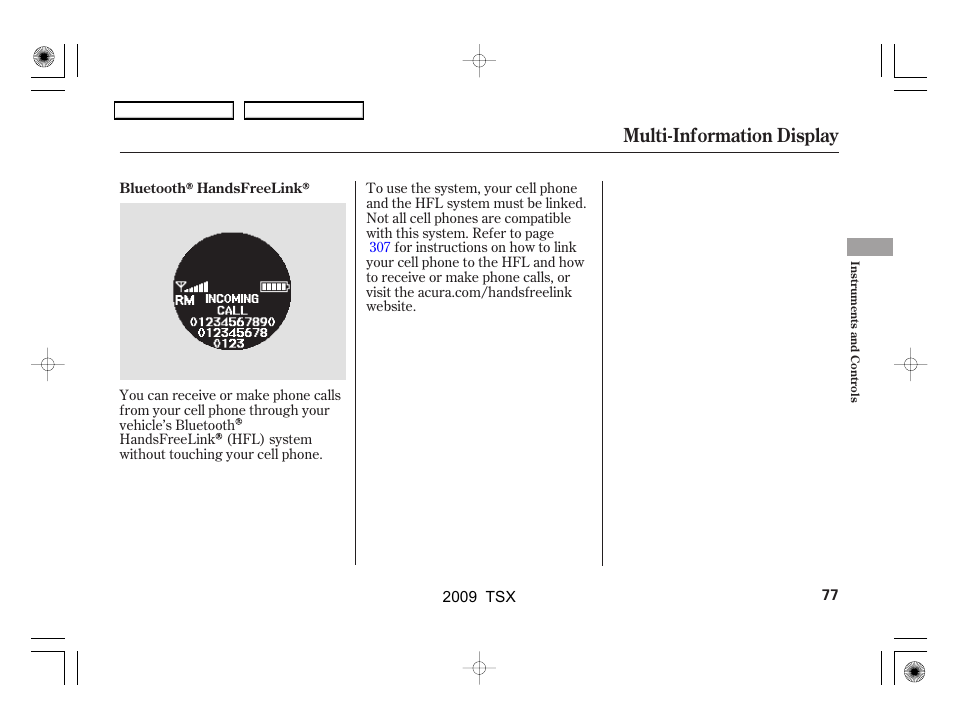 Multi-information display | Acura 2009 TSX User Manual | Page 80 / 524