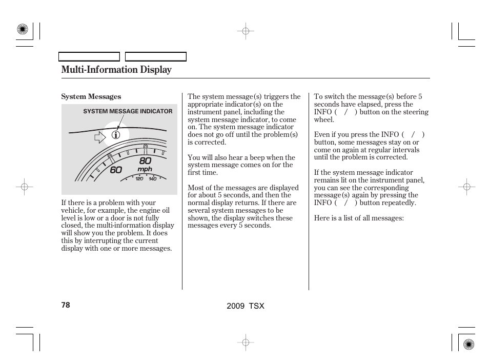 Multi-information display | Acura 2009 TSX User Manual | Page 81 / 524
