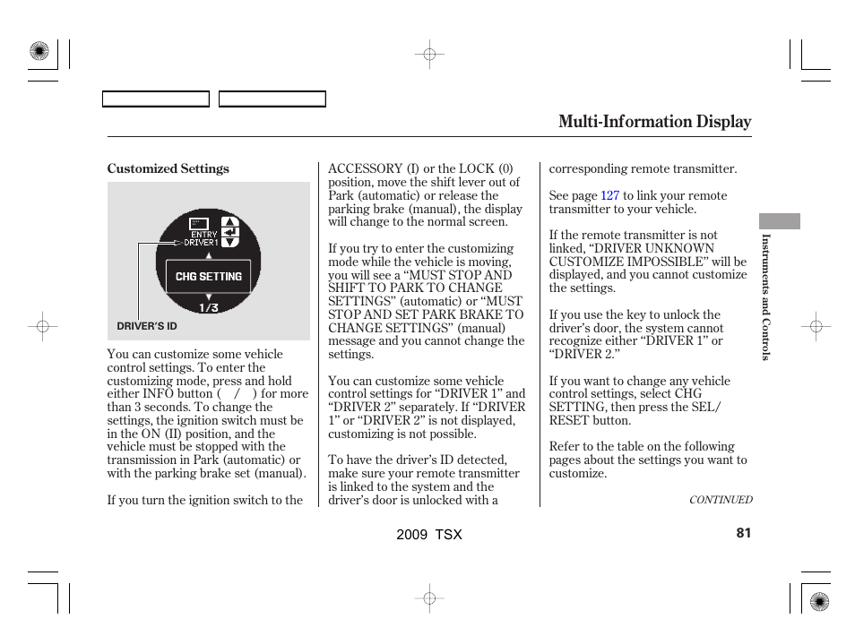 Multi-information display | Acura 2009 TSX User Manual | Page 84 / 524