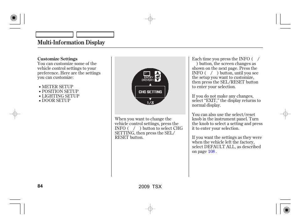 Multi-information display | Acura 2009 TSX User Manual | Page 87 / 524