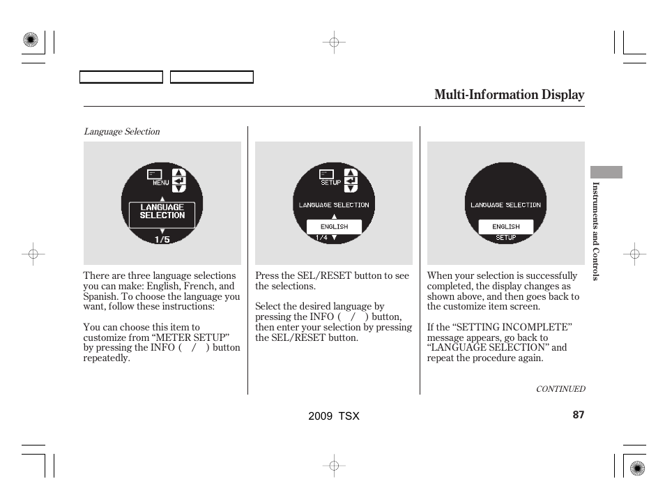 Multi-information display | Acura 2009 TSX User Manual | Page 90 / 524