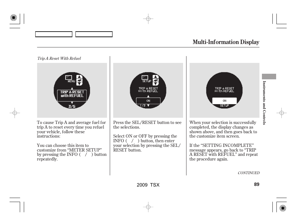 Multi-information display | Acura 2009 TSX User Manual | Page 92 / 524
