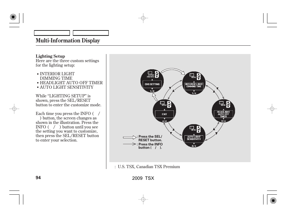 Multi-information display | Acura 2009 TSX User Manual | Page 97 / 524