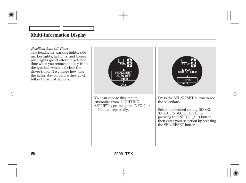 Multi-information display | Acura 2009 TSX User Manual | Page 99 / 524
