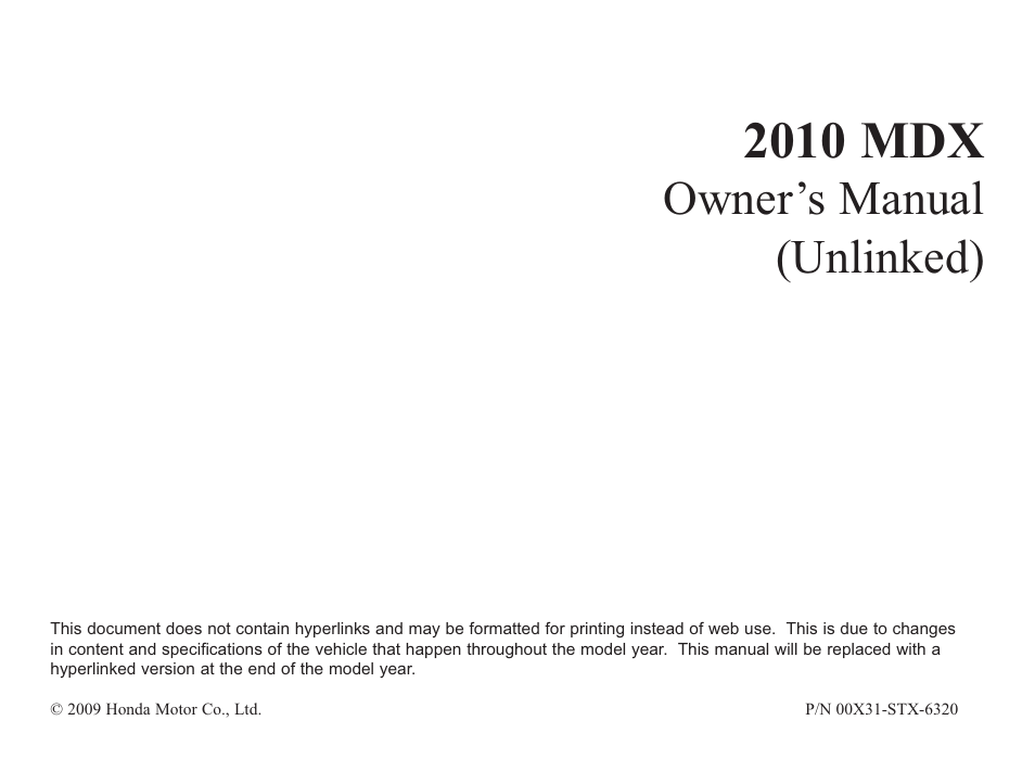 Acura 2010 MDX User Manual | 616 pages