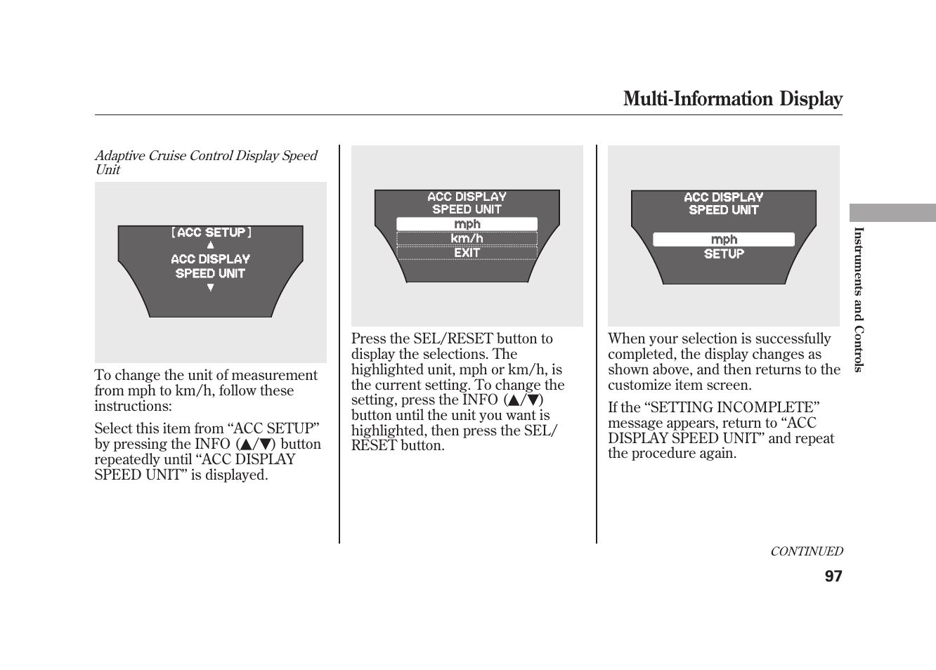 Multi-information display | Acura 2010 MDX User Manual | Page 104 / 616