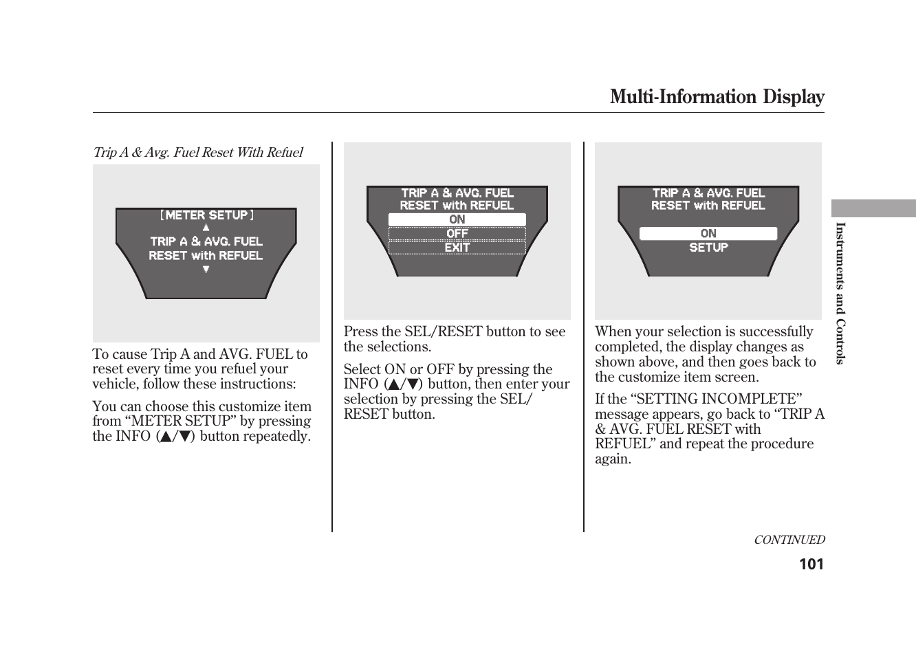 Multi-information display | Acura 2010 MDX User Manual | Page 108 / 616