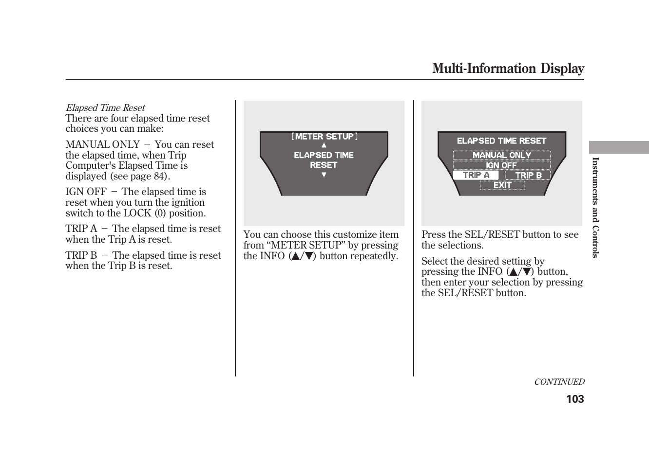 Multi-information display | Acura 2010 MDX User Manual | Page 110 / 616