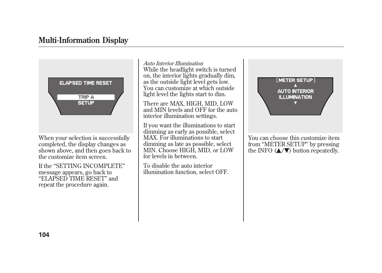 Multi-information display | Acura 2010 MDX User Manual | Page 111 / 616