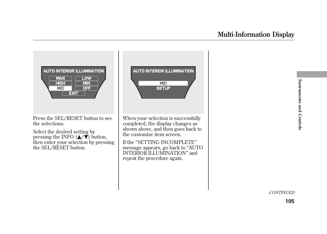 Multi-information display | Acura 2010 MDX User Manual | Page 112 / 616