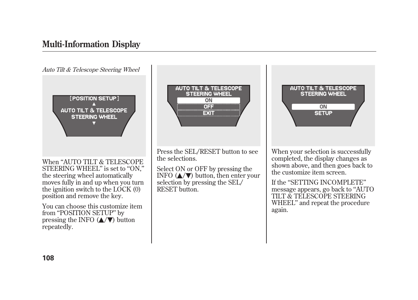 Multi-information display | Acura 2010 MDX User Manual | Page 115 / 616