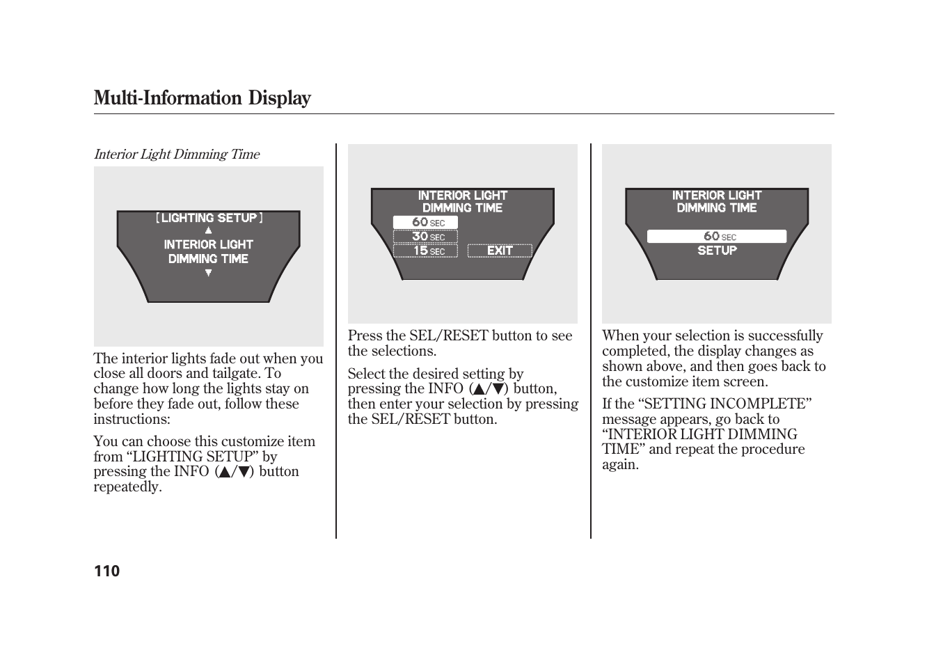 Multi-information display | Acura 2010 MDX User Manual | Page 117 / 616