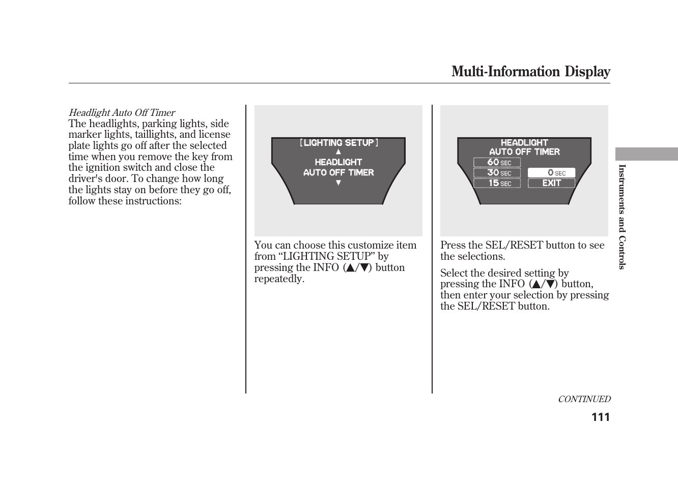 Multi-information display | Acura 2010 MDX User Manual | Page 118 / 616